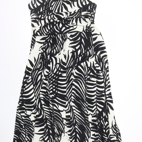 Marks and Spencer Womens Black Geometric Polyester A-Line Size 18 V-Neck Zip