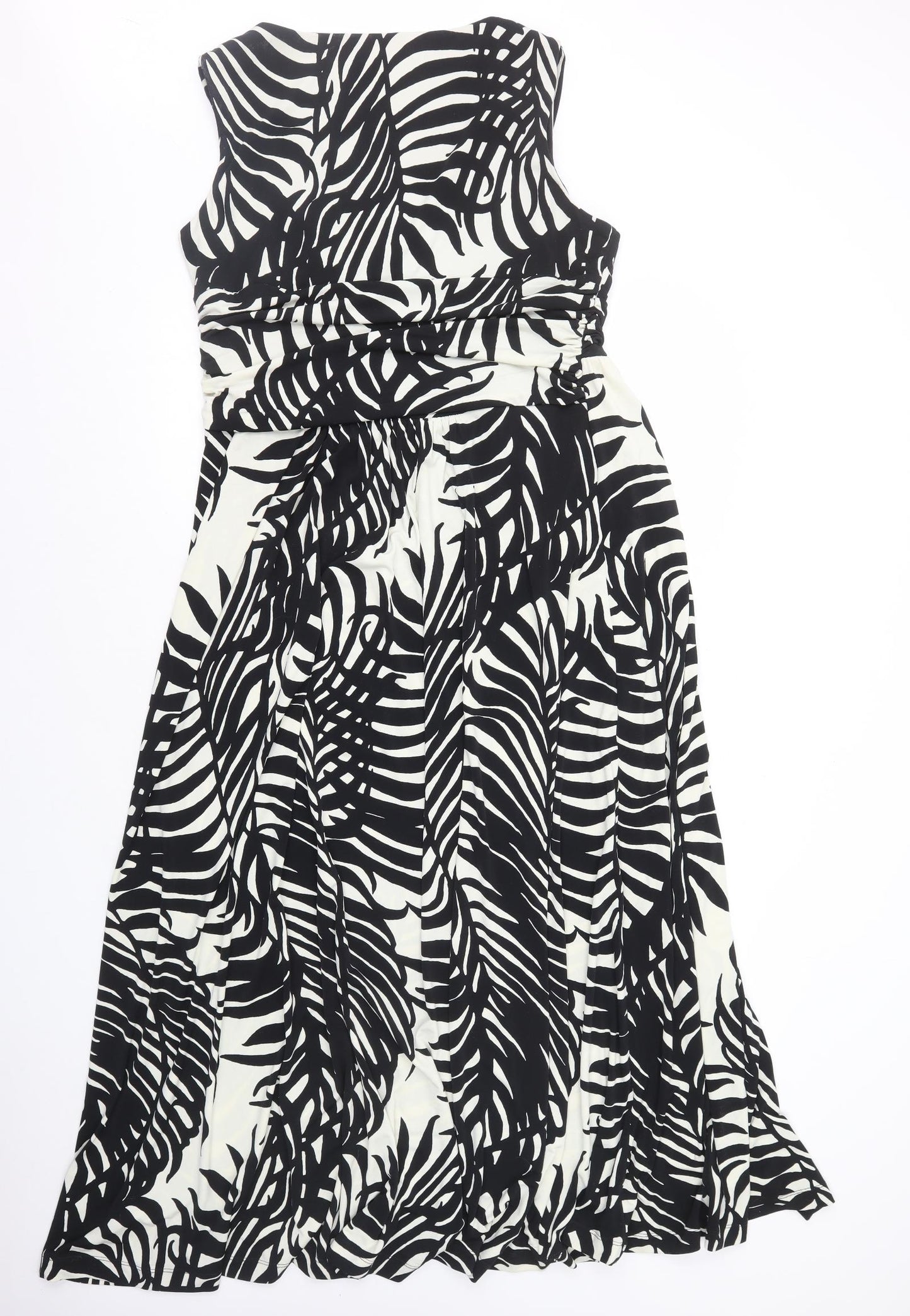 Marks and Spencer Womens Black Geometric Polyester A-Line Size 18 V-Neck Zip
