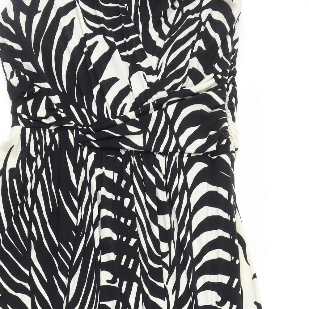 Marks and Spencer Womens Black Geometric Polyester A-Line Size 18 V-Neck Zip
