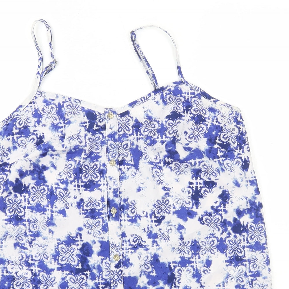 F&F Womens Blue Geometric Polyester Camisole Tank Size 12 V-Neck