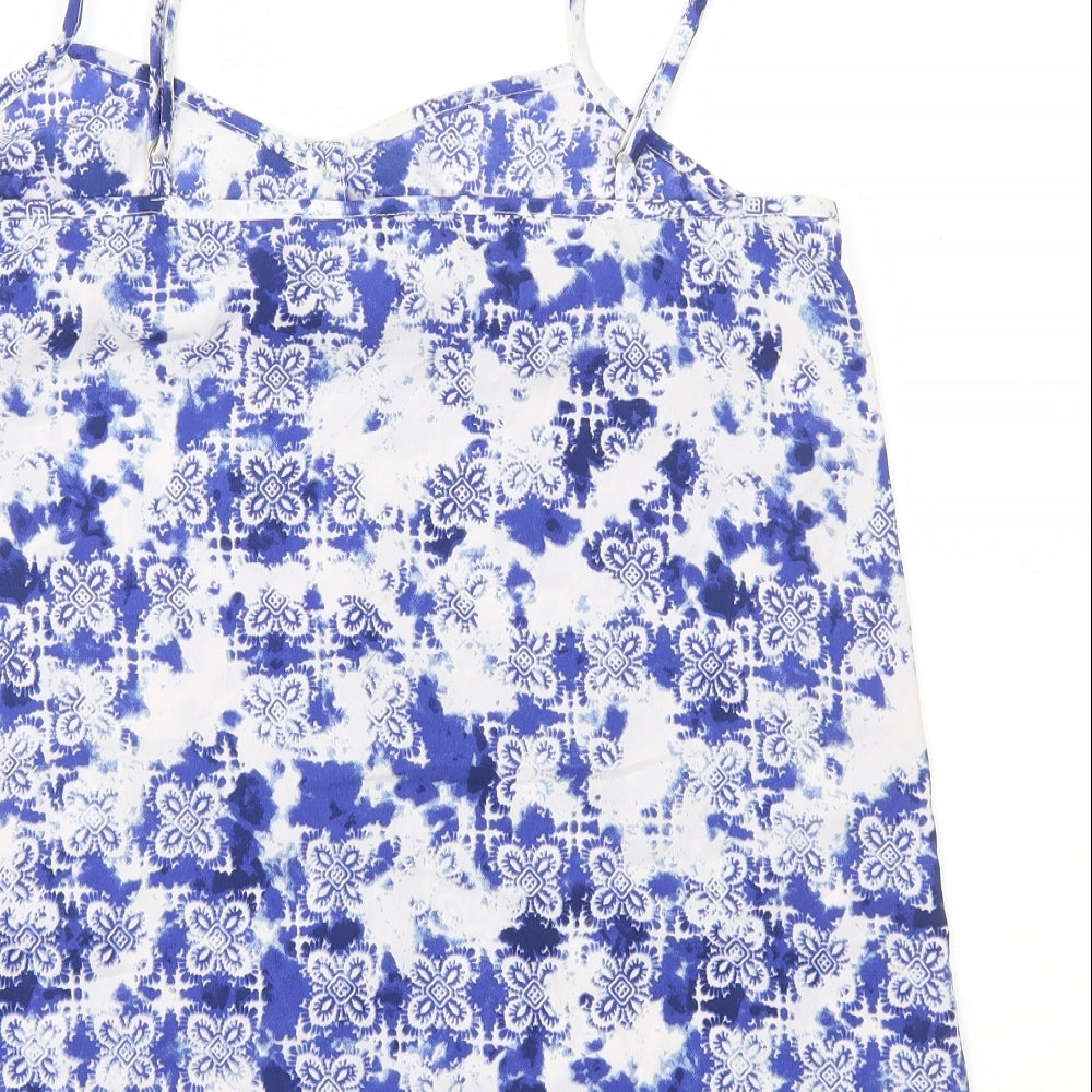 F&F Womens Blue Geometric Polyester Camisole Tank Size 12 V-Neck