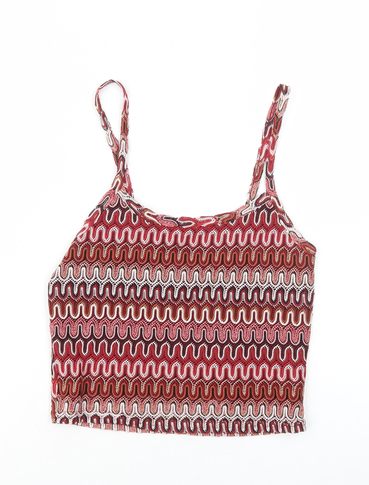 New Look Womens Red Geometric Polyester Cropped Tank Size 8 Round Neck