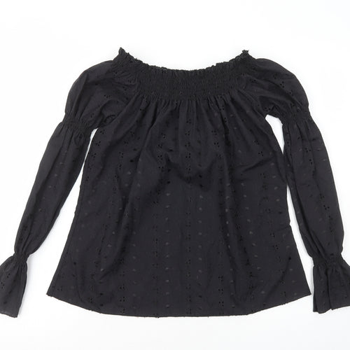 Ice Ice Ice Womens Black Geometric 100% Cotton Basic Blouse Size M Off the Shoulder