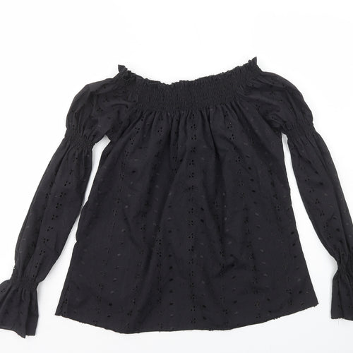 Ice Ice Ice Womens Black Geometric 100% Cotton Basic Blouse Size M Off the Shoulder