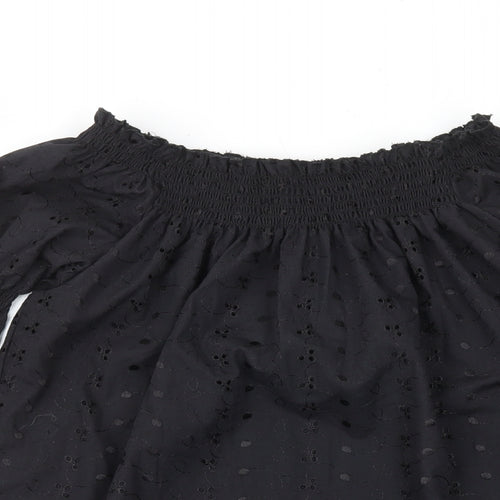 Ice Ice Ice Womens Black Geometric 100% Cotton Basic Blouse Size M Off the Shoulder