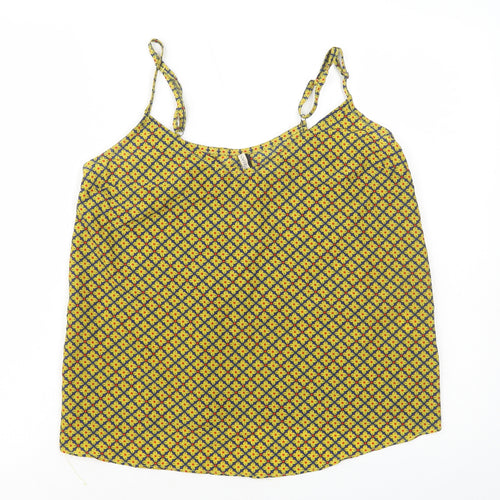 Pink Woman Womens Yellow Geometric Polyester Camisole Tank Size S Round Neck