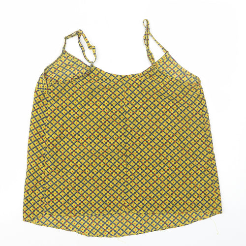 Pink Woman Womens Yellow Geometric Polyester Camisole Tank Size S Round Neck