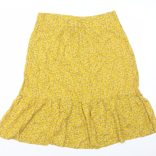 Allegra K Womens Yellow Geometric Viscose A-Line Skirt Size L Zip