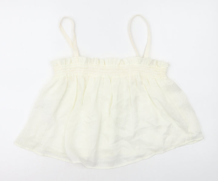 Mango Womens White Polyester Camisole T-Shirt Size M Square Neck