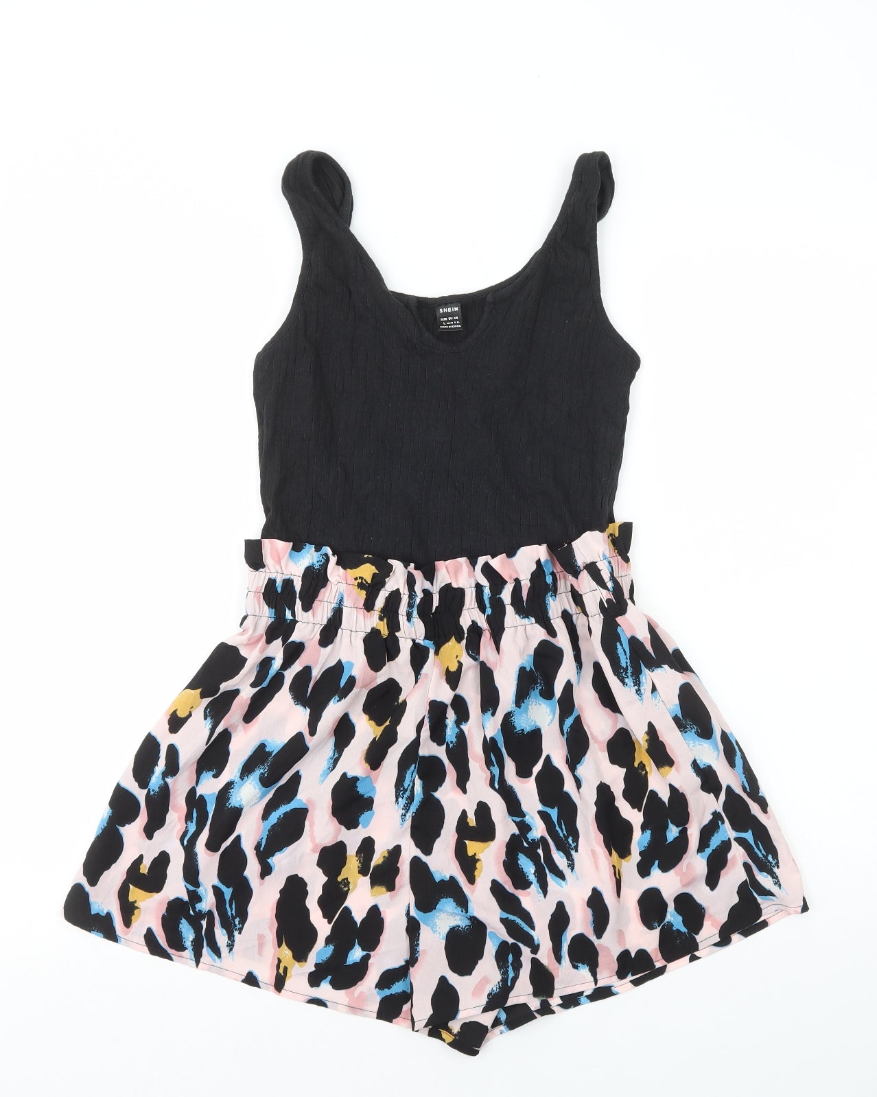 SheIn Womens Multicoloured Animal Print Cotton Playsuit One-Piece Size L Pullover - Leopard Print