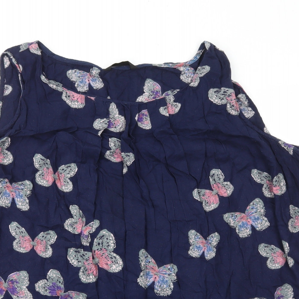 Preworn Womens Blue Geometric Viscose Basic Tank Size 24 Scoop Neck - Butterfly Print
