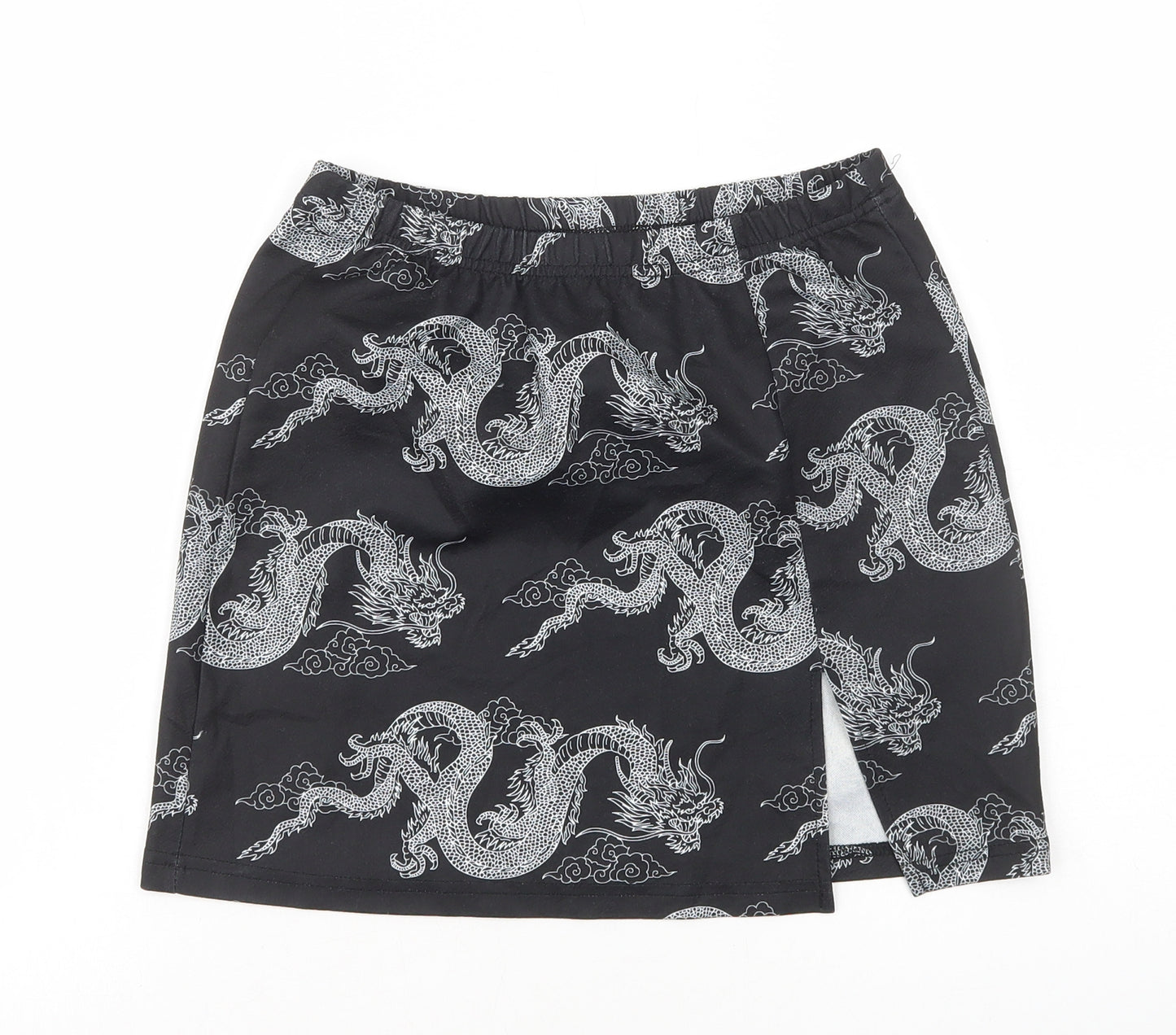 SheIn Womens Black Geometric Polyester Mini Skirt Size S - Chinese Dragon