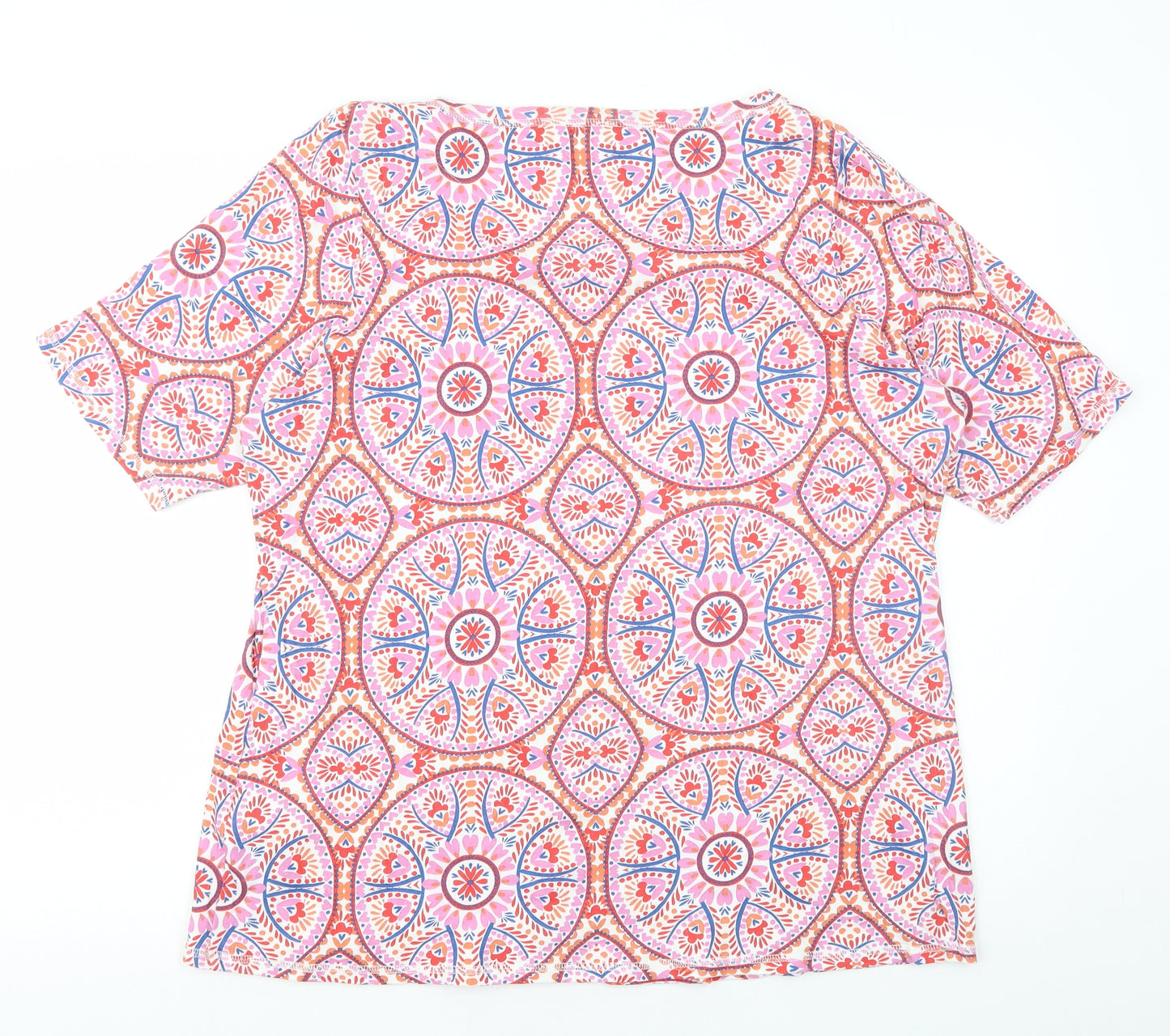 Marks and Spencer Womens Multicoloured Geometric 100% Cotton Basic T-Shirt Size 24 Round Neck
