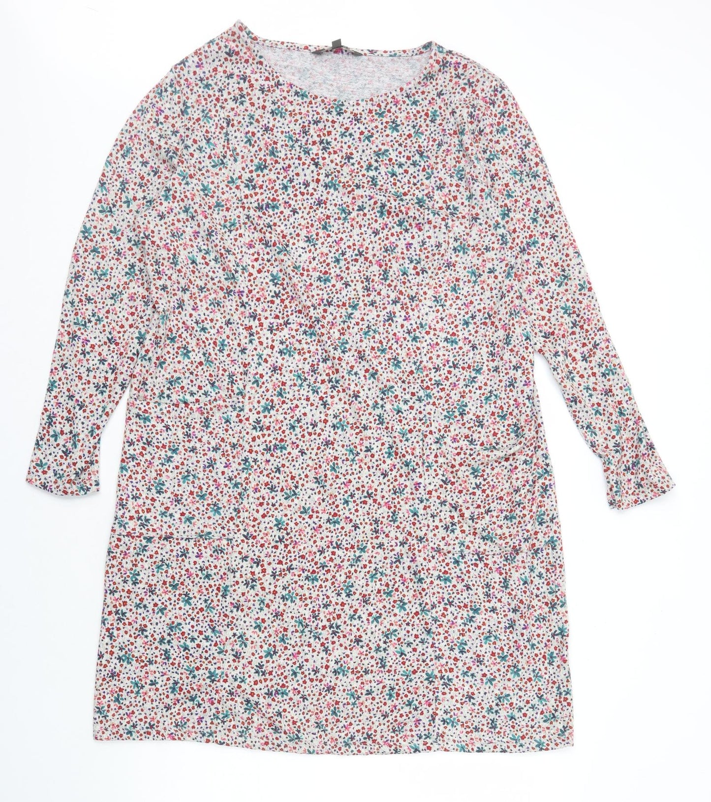 Bonmarché Womens Multicoloured Floral Polyester T-Shirt Dress Size 16 Round Neck Pullover