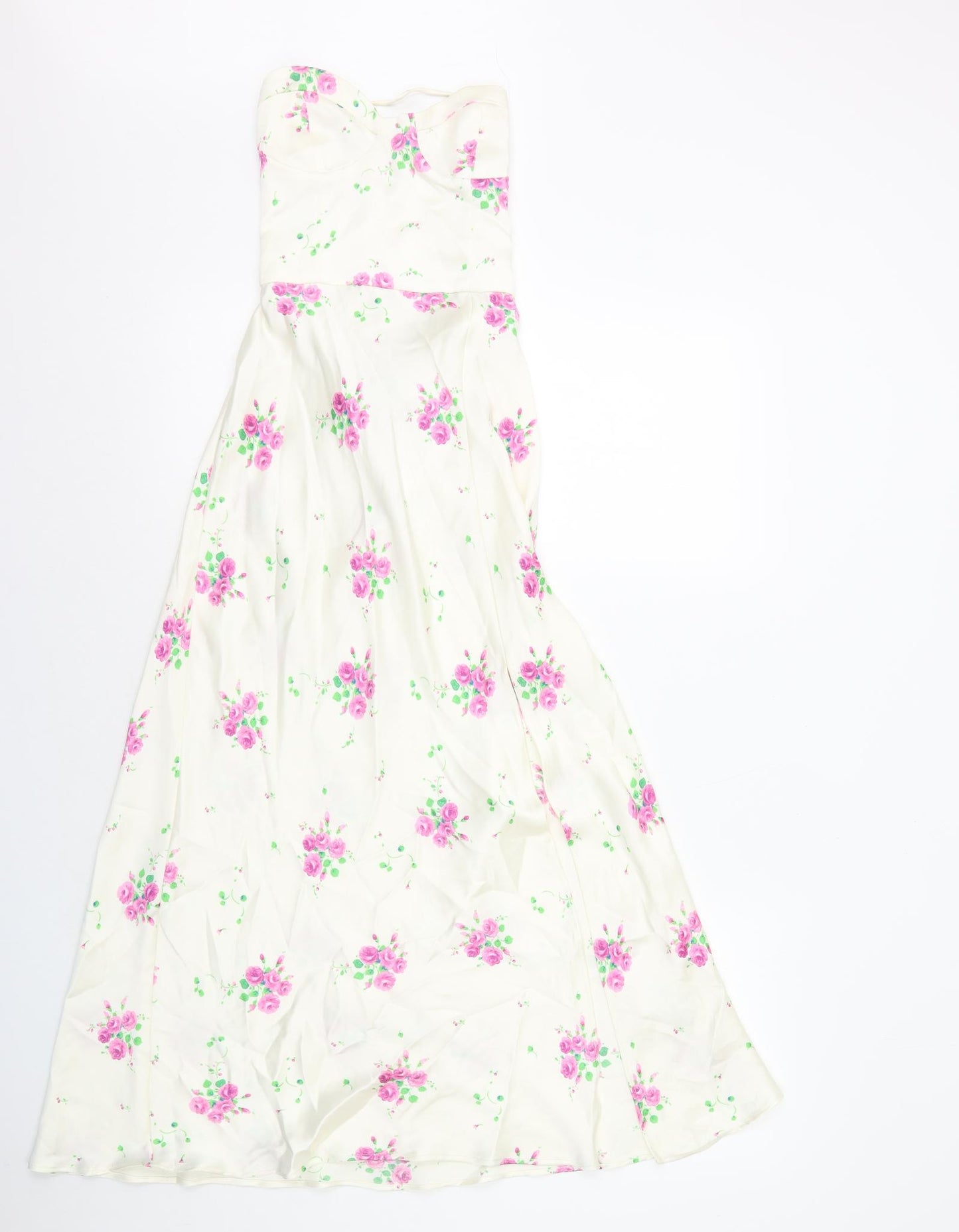 Zara Womens Ivory Floral Polyester A-Line Size XS Sweetheart Zip - Tie Back