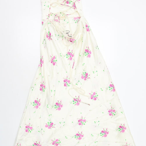 Zara Womens Ivory Floral Polyester A-Line Size XS Sweetheart Zip - Tie Back