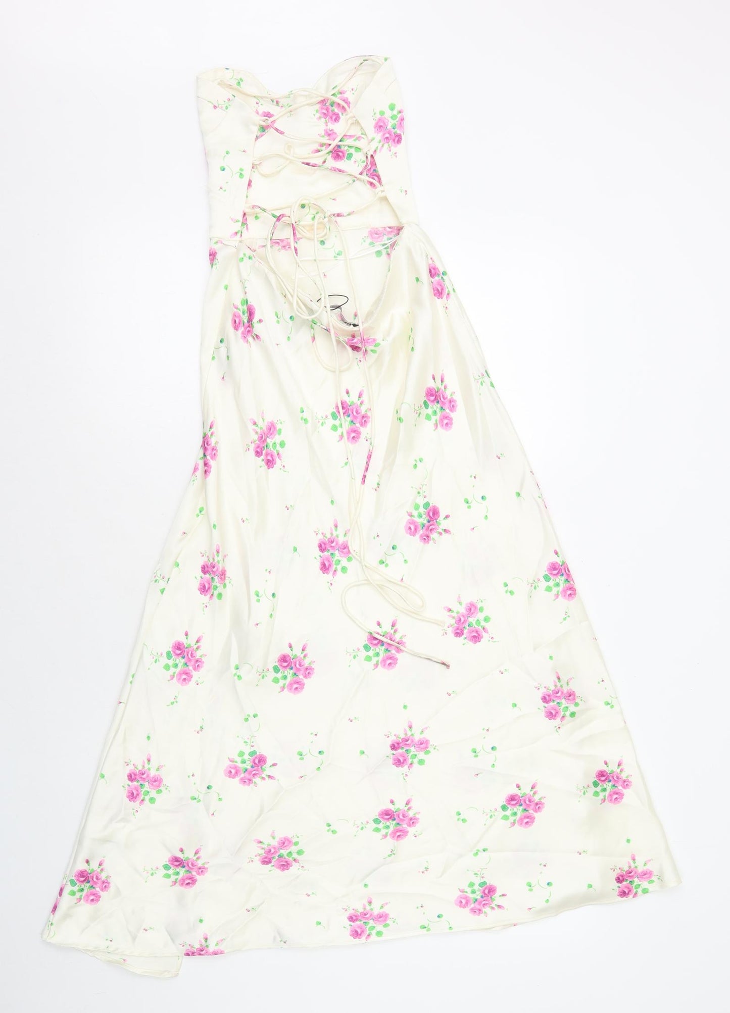 Zara Womens Ivory Floral Polyester A-Line Size XS Sweetheart Zip - Tie Back