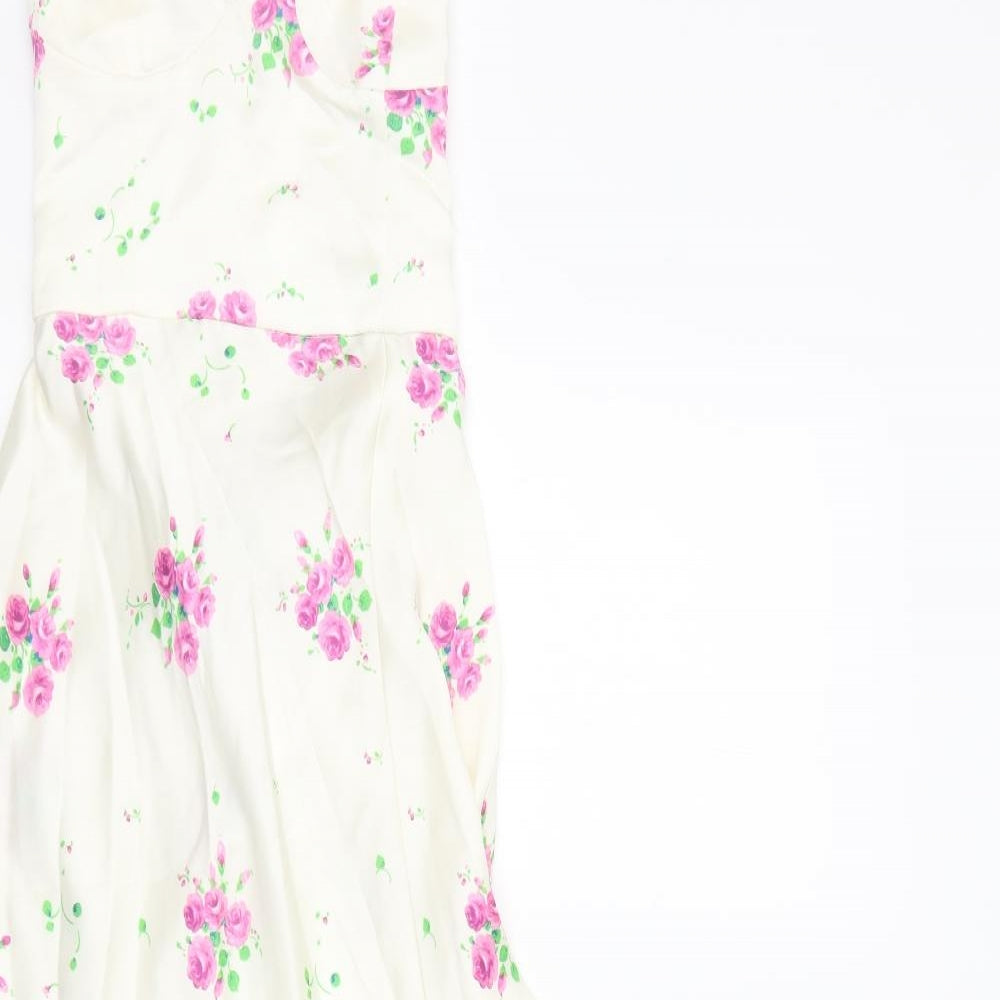 Zara Womens Ivory Floral Polyester A-Line Size XS Sweetheart Zip - Tie Back
