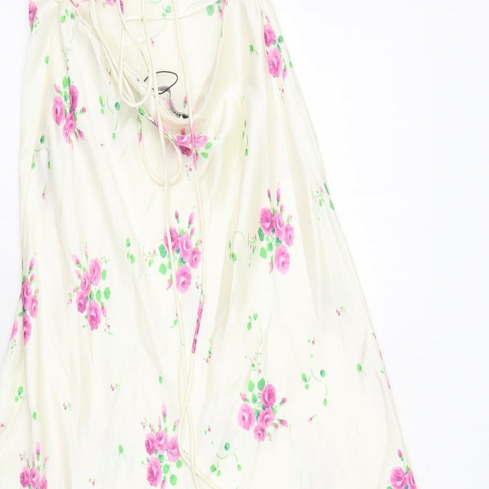 Zara Womens Ivory Floral Polyester A-Line Size XS Sweetheart Zip - Tie Back