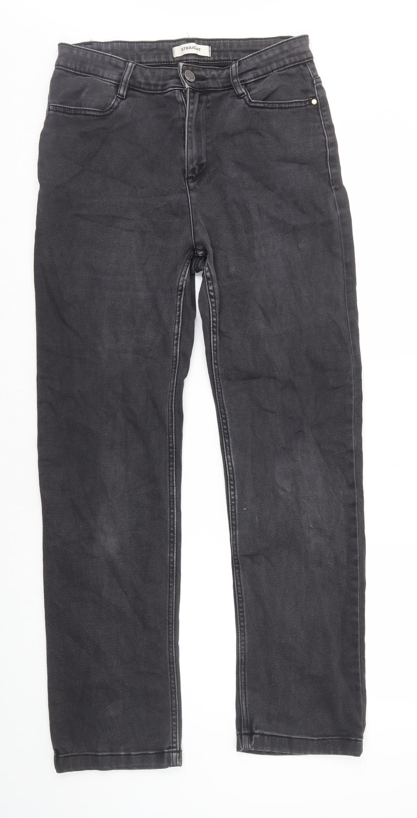 Marks and Spencer Womens Black Cotton Straight Jeans Size 10 L29 in Regular Zip