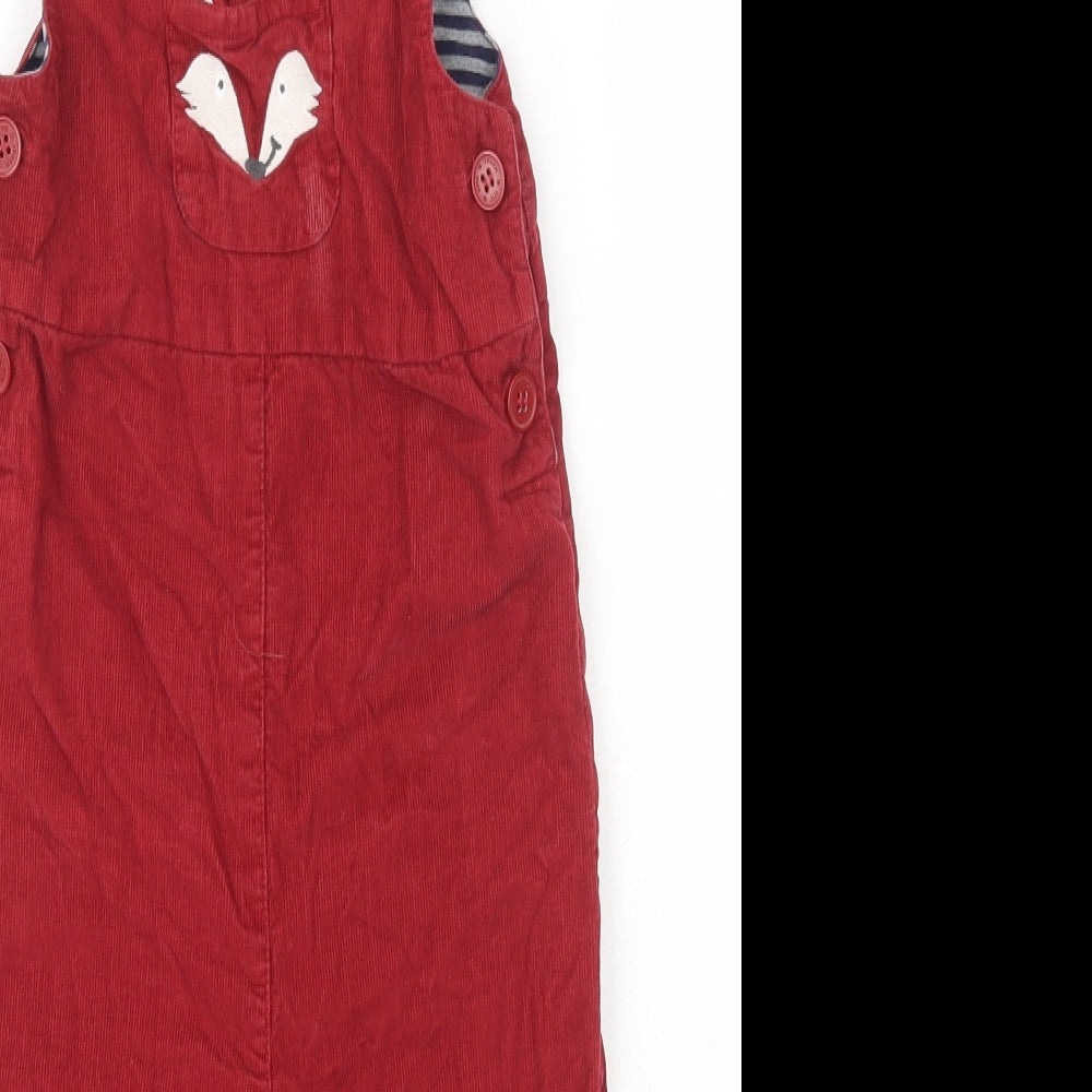 JoJo Maman Baby Red 100% Cotton Dungaree One-Piece Size 12-18 Months Button