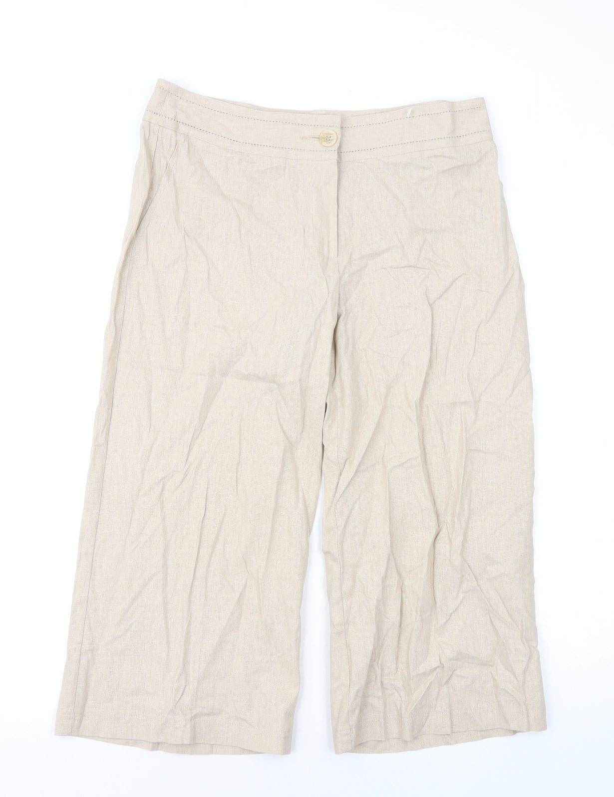 Marks and Spencer Womens Beige Linen Capri Trousers Size 12 L20 in Regular Zip