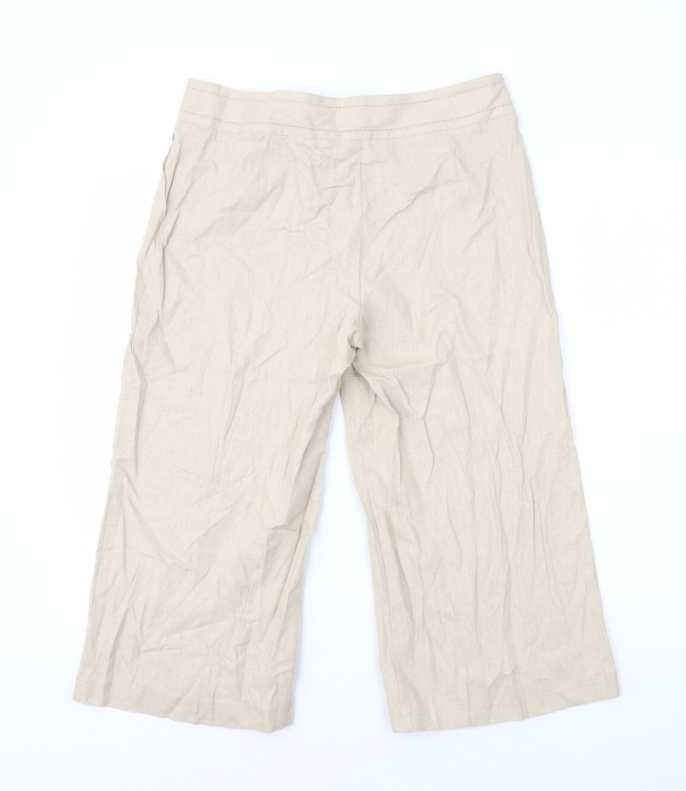 Marks and Spencer Womens Beige Linen Capri Trousers Size 12 L20 in Regular Zip