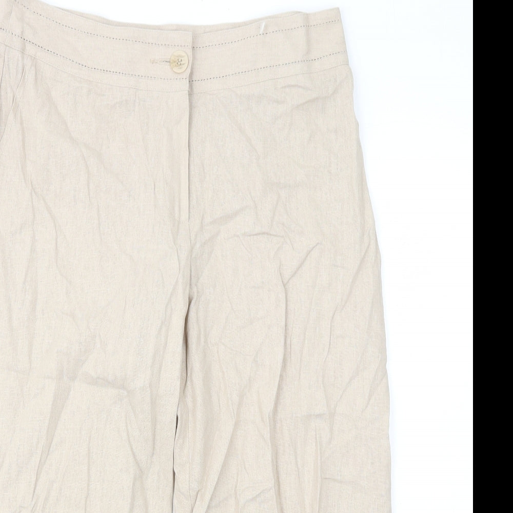 Marks and Spencer Womens Beige Linen Capri Trousers Size 12 L20 in Regular Zip
