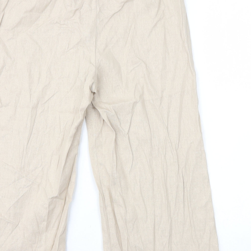 Marks and Spencer Womens Beige Linen Capri Trousers Size 12 L20 in Regular Zip