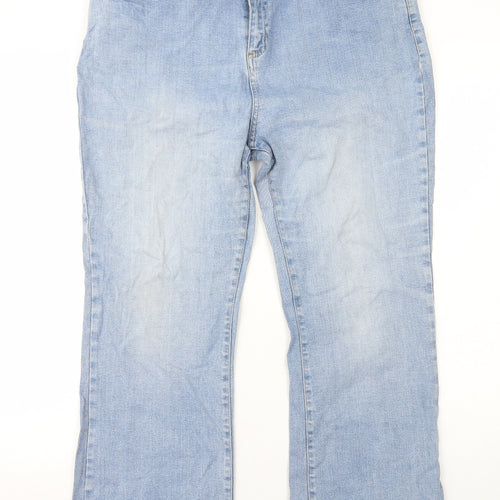 Per Una Womens Blue Cotton Straight Jeans Size 18 L25 in Regular Zip