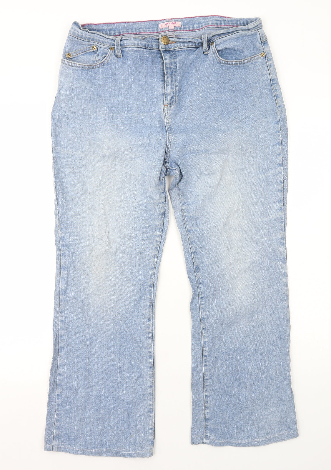 Per Una Womens Blue Cotton Straight Jeans Size 18 L25 in Regular Zip