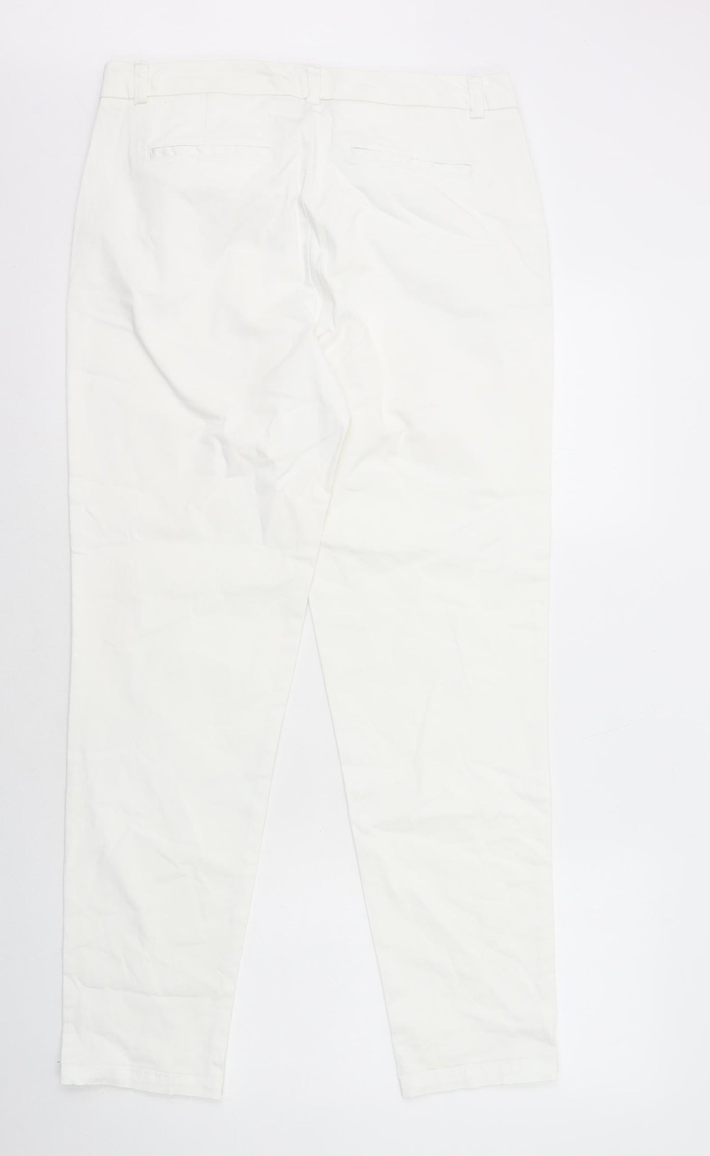 Woolworths Womens White Cotton Chino Trousers Size 12 L30 in Regular Zip