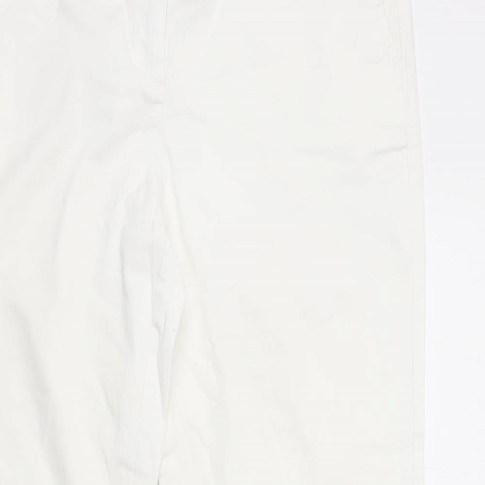 Woolworths Womens White Cotton Chino Trousers Size 12 L30 in Regular Zip