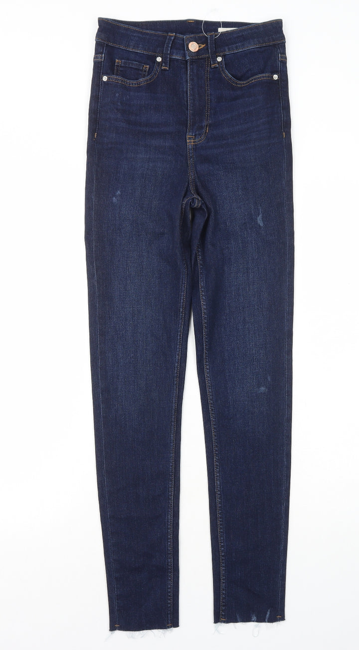 Marks and Spencer Womens Blue Cotton Skinny Jeans Size 6 L28 in Regular Zip