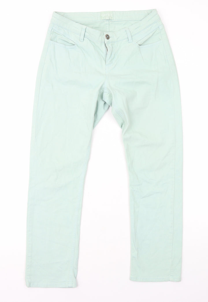 Ghost Womens Green Cotton Straight Jeans Size 12 L26 in Regular Zip