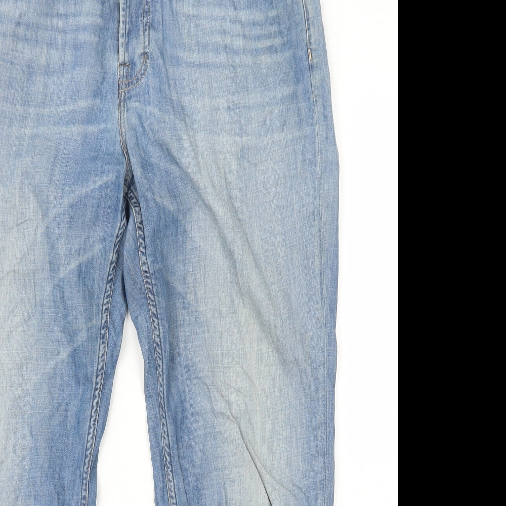 AllSaints Womens Blue Cotton Straight Jeans Size 14 L25 in Regular Button