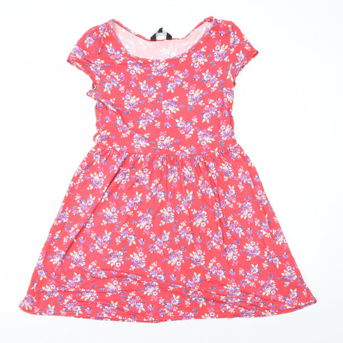 New Look Womens Red Floral Viscose Fit & Flare Size 12 Boat Neck Pullover