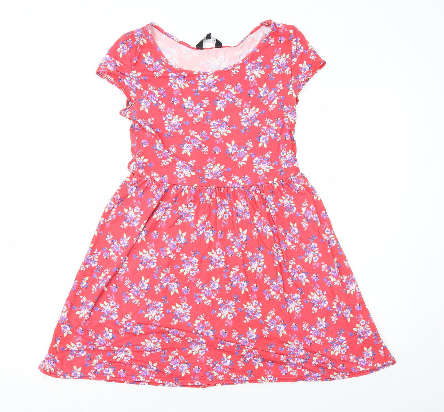 New Look Womens Red Floral Viscose Fit & Flare Size 12 Boat Neck Pullover