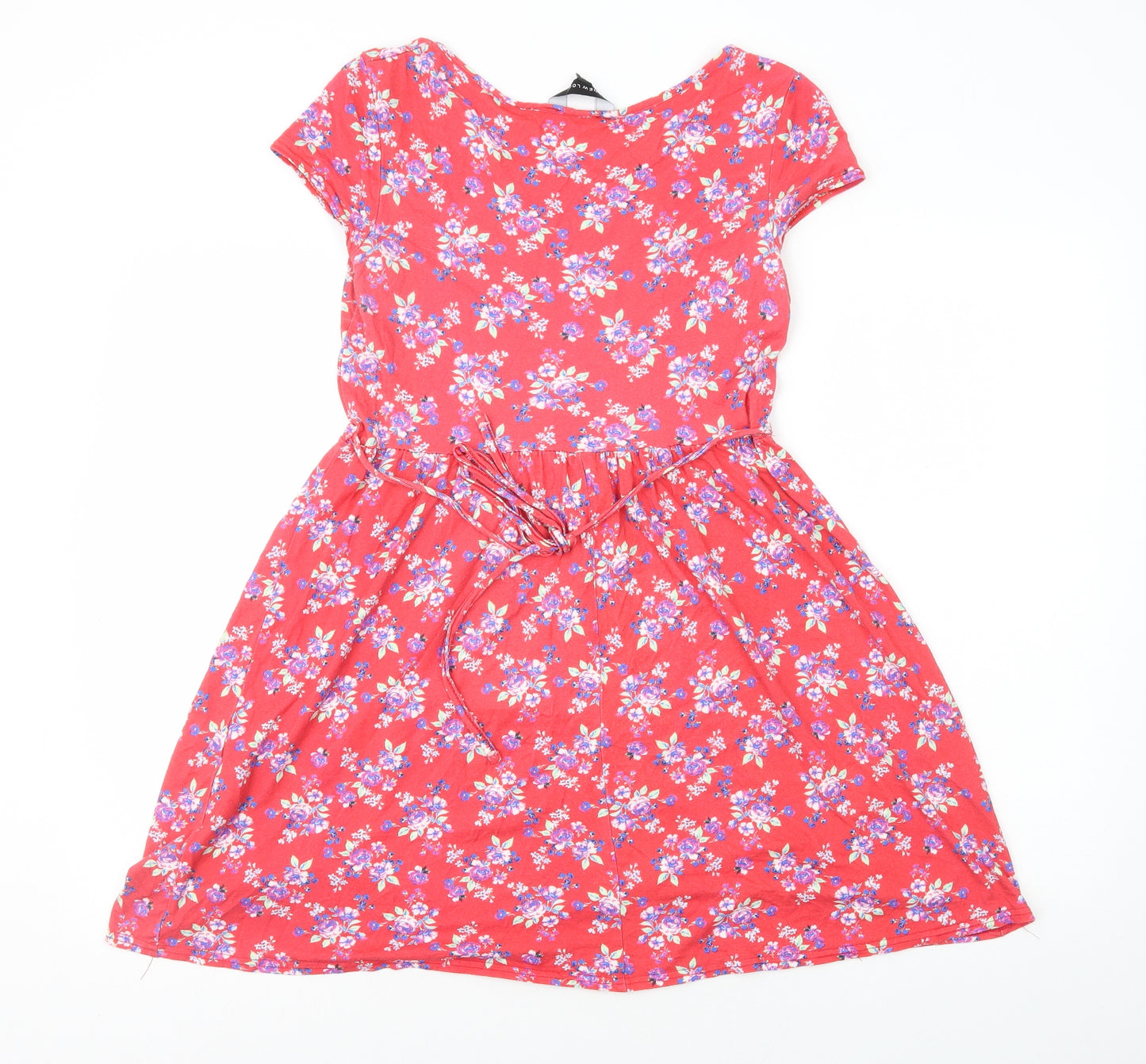 New Look Womens Red Floral Viscose Fit & Flare Size 12 Boat Neck Pullover