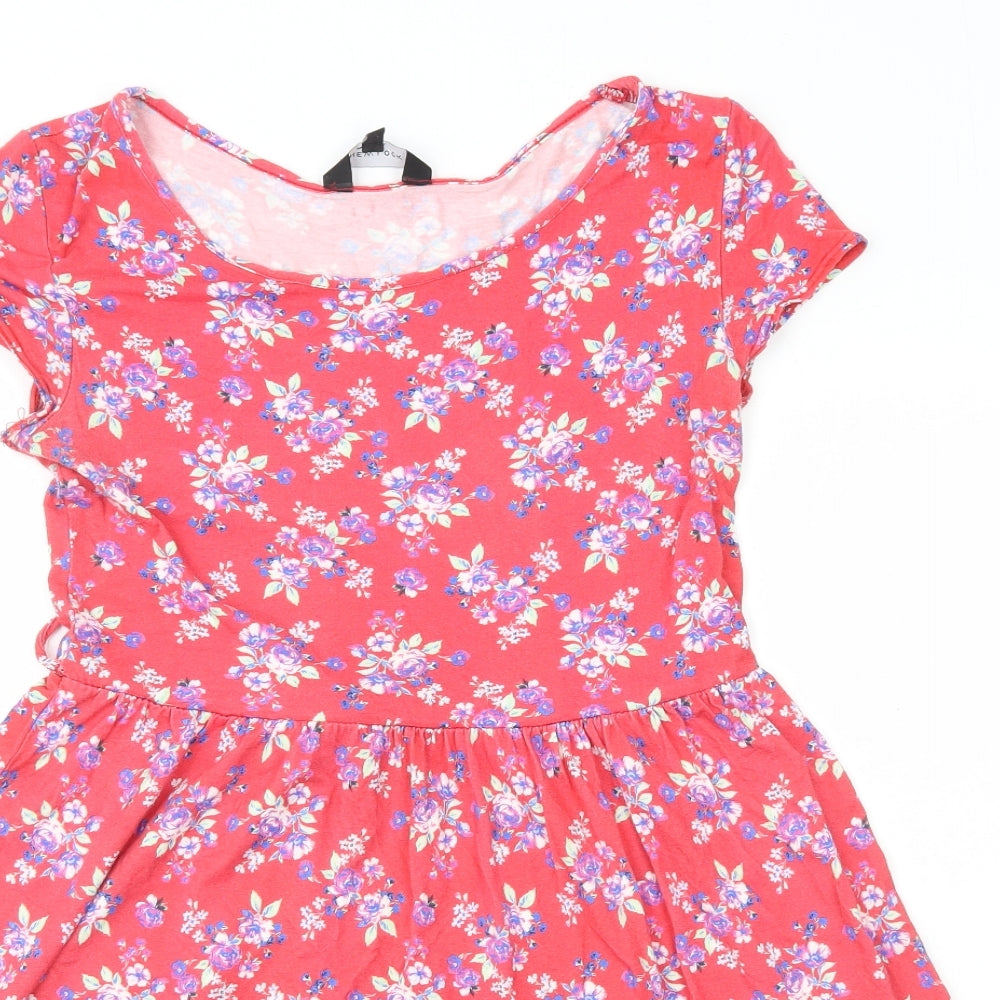 New Look Womens Red Floral Viscose Fit & Flare Size 12 Boat Neck Pullover