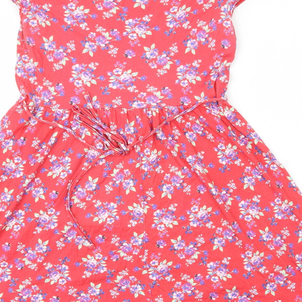 New Look Womens Red Floral Viscose Fit & Flare Size 12 Boat Neck Pullover