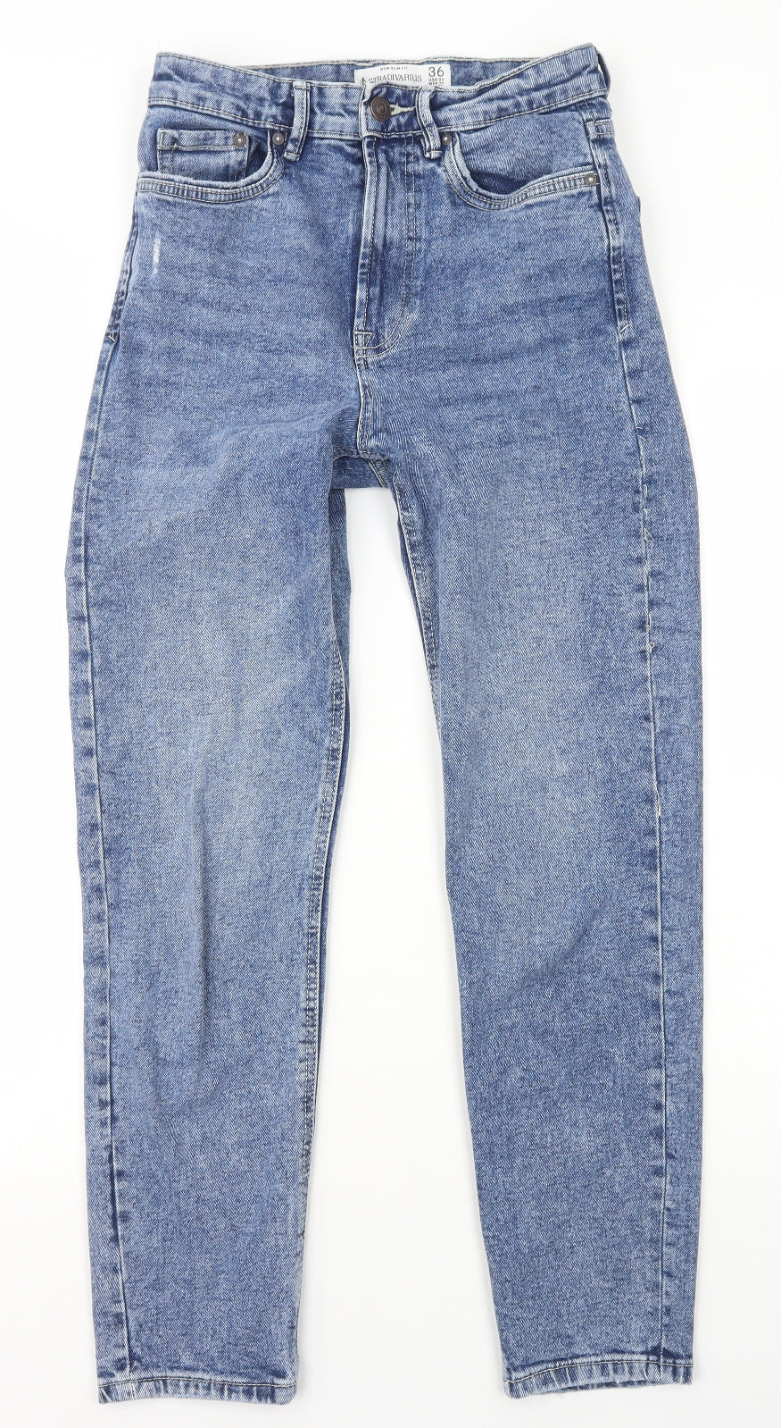Stradivarius Womens Blue Cotton Mom Jeans Size 8 L28 in Regular Zip