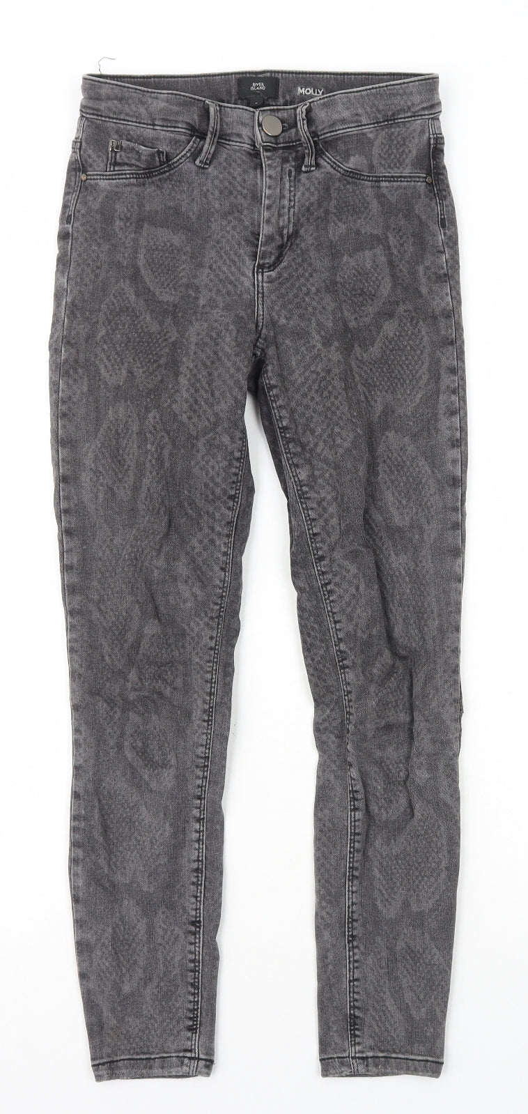 River Island Womens Grey Animal Print Cotton Skinny Jeans Size 6 L25 in Regular Zip - Snake Print
