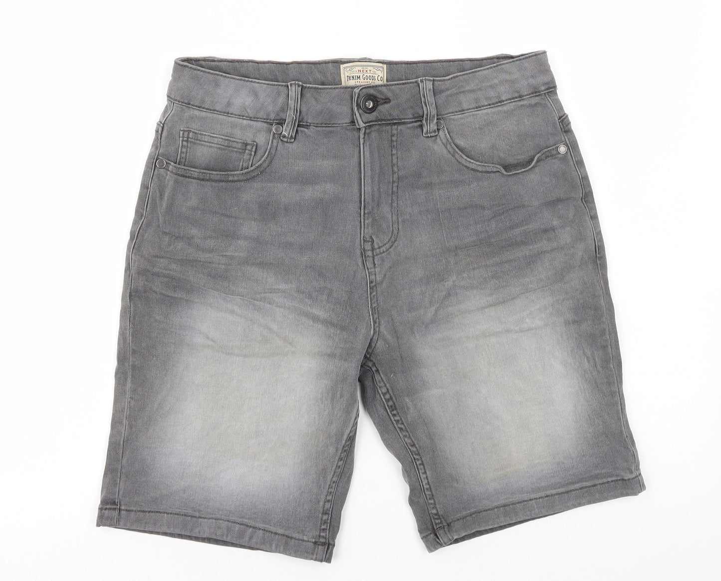 NEXT Mens Grey Cotton Chino Shorts Size S L9 in Regular Zip