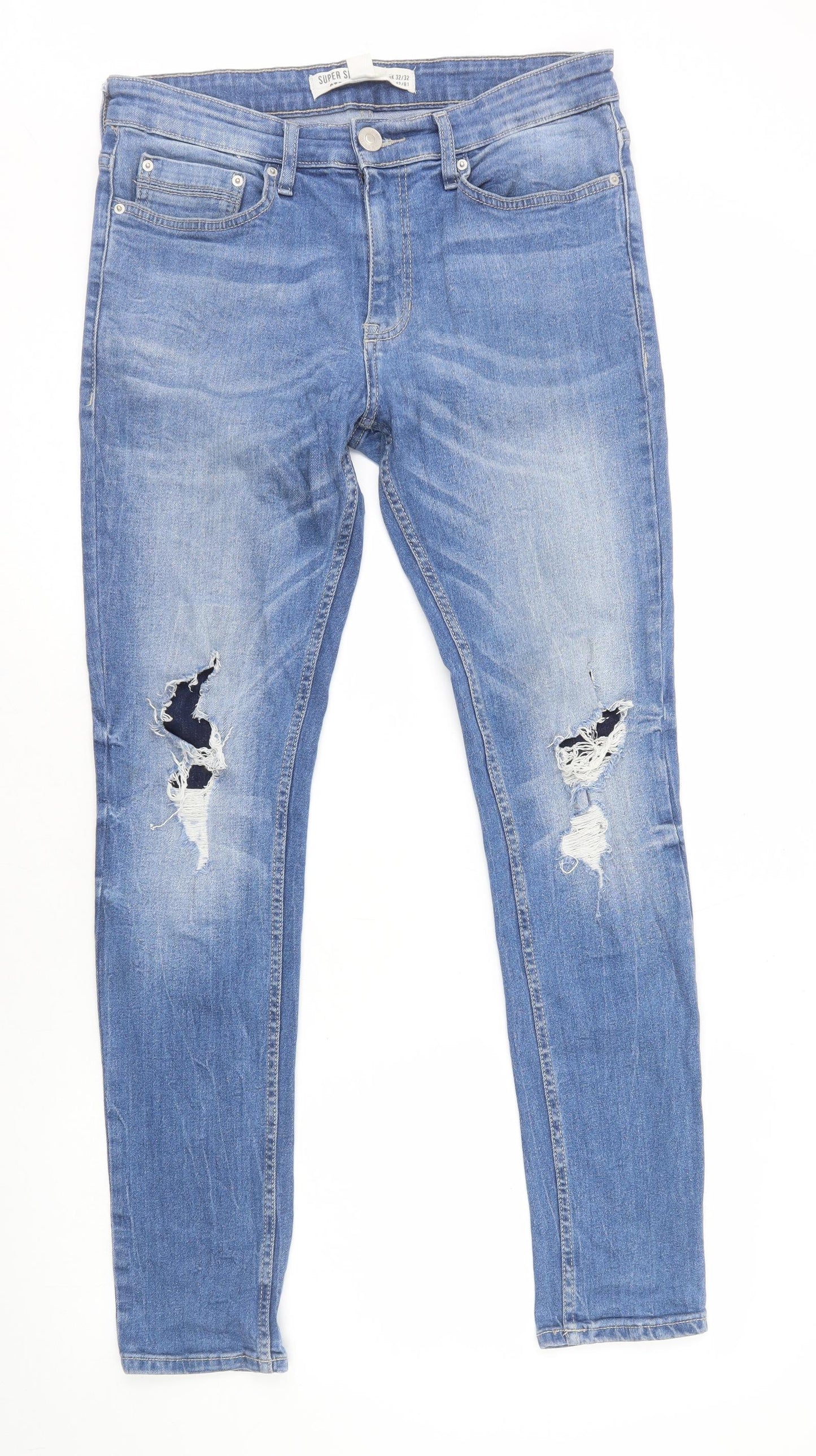 New Look Mens Blue Cotton Skinny Jeans Size M L30 in Regular Zip