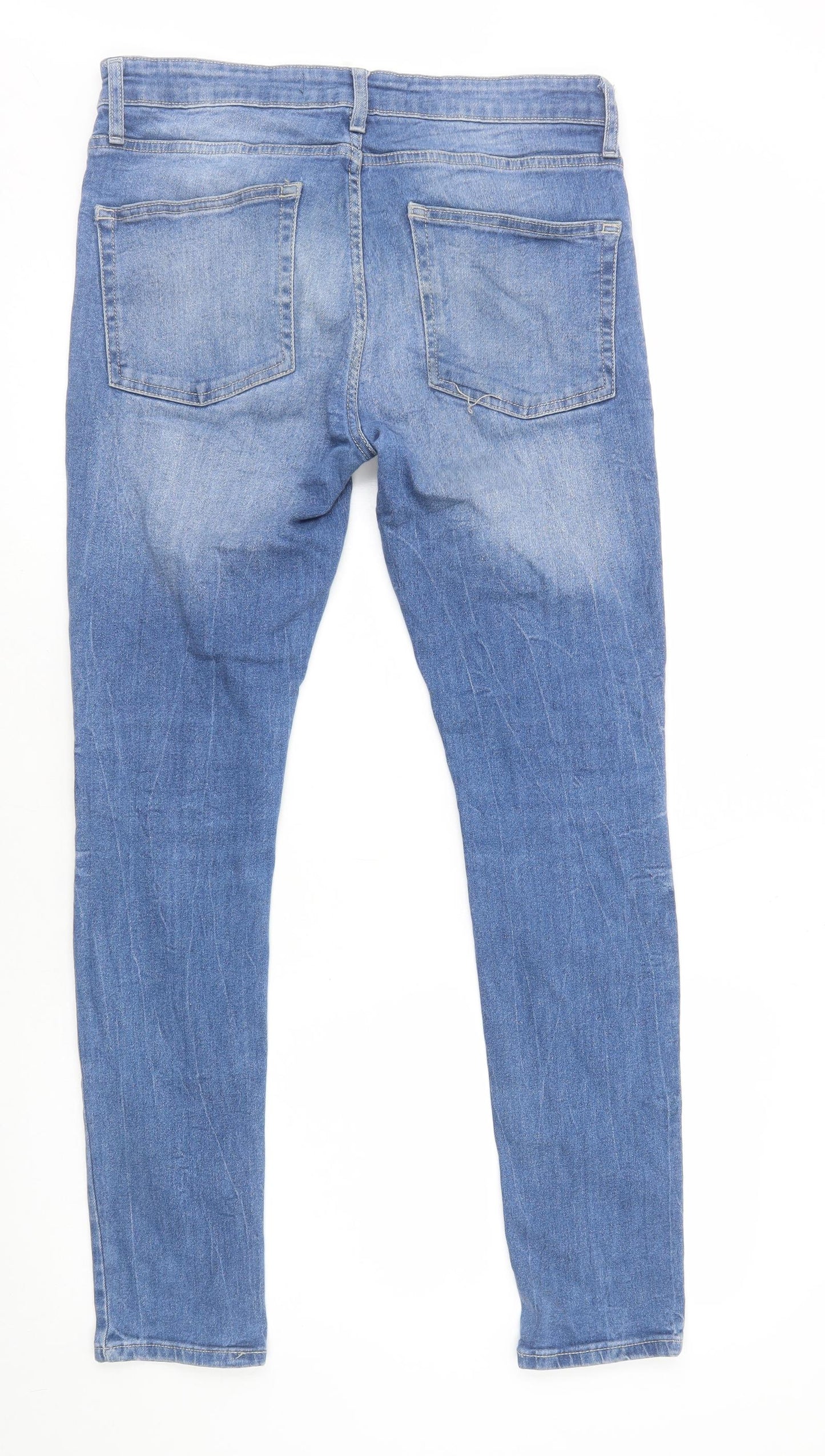 New Look Mens Blue Cotton Skinny Jeans Size M L30 in Regular Zip