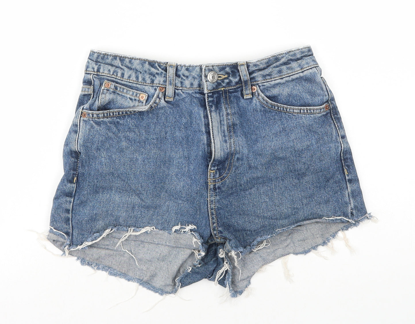Topshop Womens Blue Cotton Hot Pants Shorts Size 6 L3 in Regular Zip