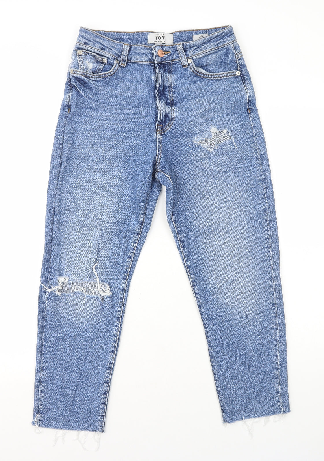 New Look Womens Blue Cotton Tapered Jeans Size 12 L24 in Regular Zip