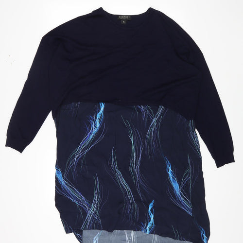 Newport Womens Blue Geometric Viscose A-Line Size XL Round Neck Pullover