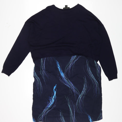 Newport Womens Blue Geometric Viscose A-Line Size XL Round Neck Pullover